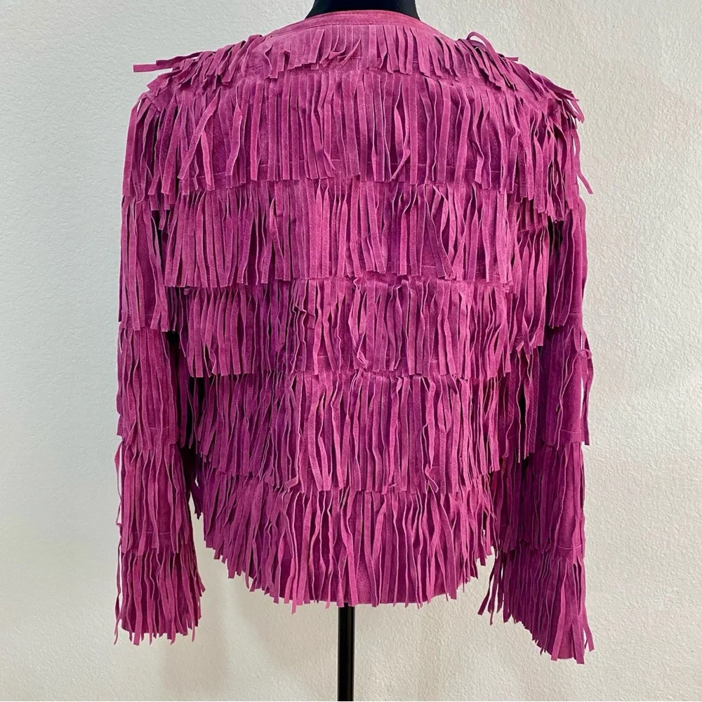 Prosper & Devine Purple Suede Leather Fringe Jacket Tiered Western XL - Picture 2 of 7